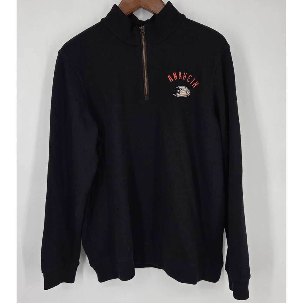 Anaheim Ducks 1/4 Zip Knit Sweater Mens XL Black NHL Hockey Fleece Pullover